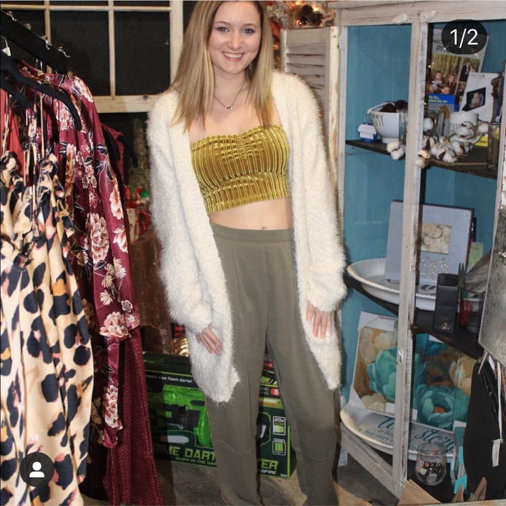 Cotton Candy Retro Velvet Tube Crop Top Shirt Gold Mustard New - Picture 2 of 7